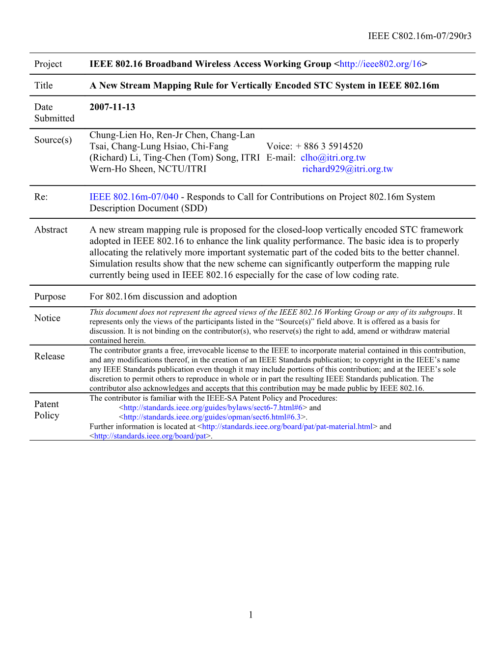 A New Stream Mapping Rule for Vertically Encoded STC System in IEEE 802.16M