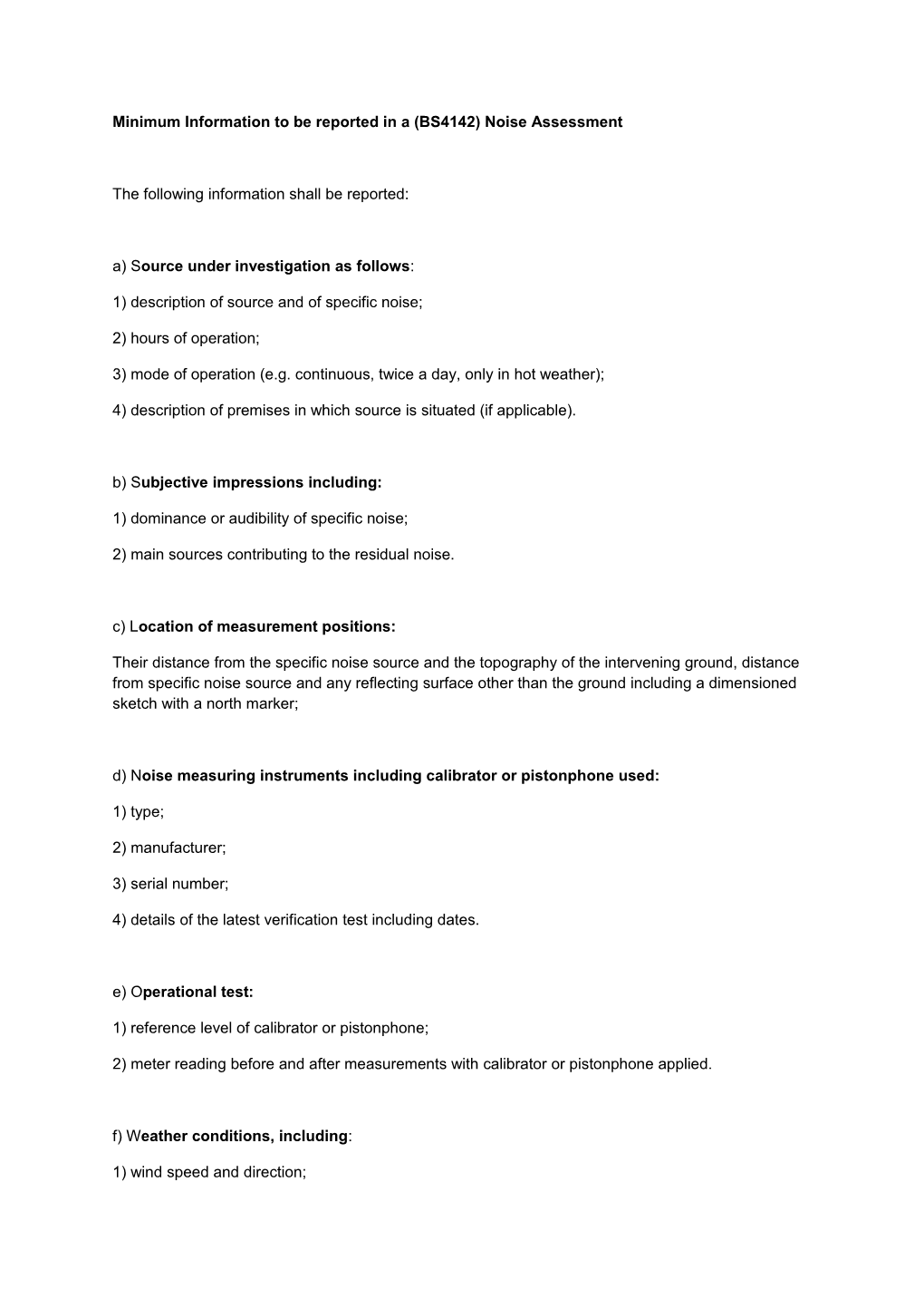 Minimum Information to Be Reported in a (BS4142) Noise Assessment