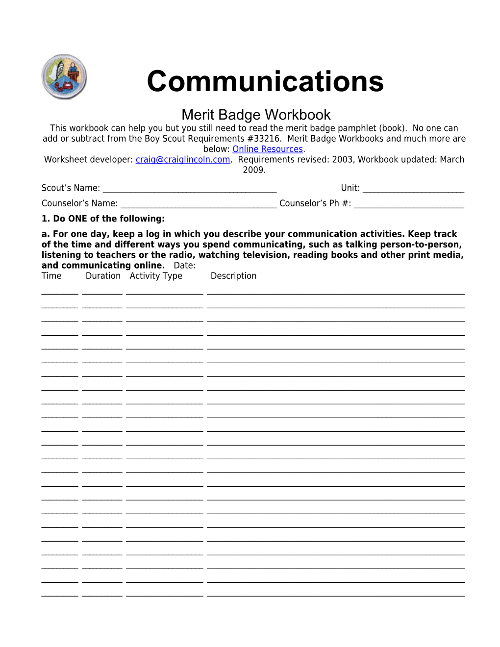 Communications P. 9 Merit Badge Workbook Scout S Name: ______