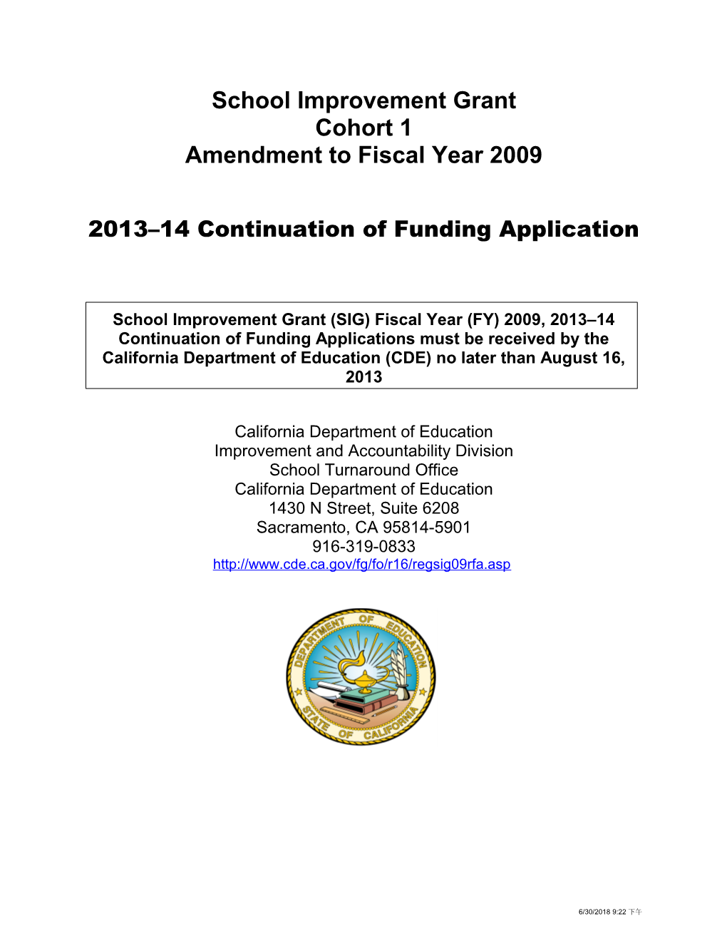 2013-14 Continuation Application - Title I (CA Dept of Education)