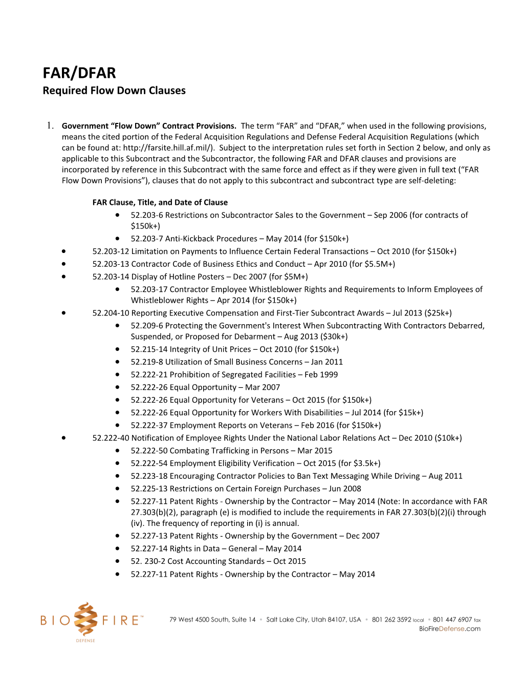 Required Flow Down Clauses