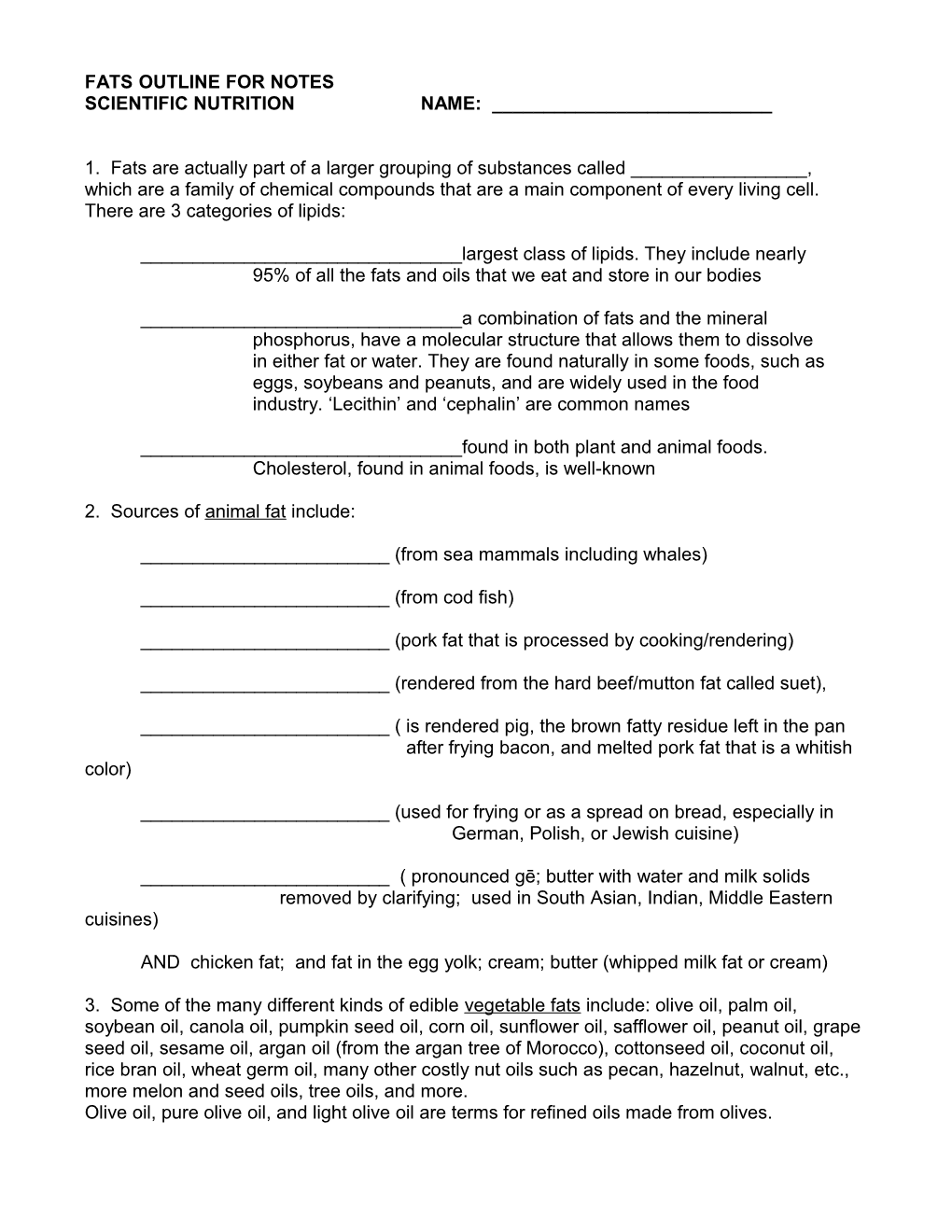 Fats Outline for Notes