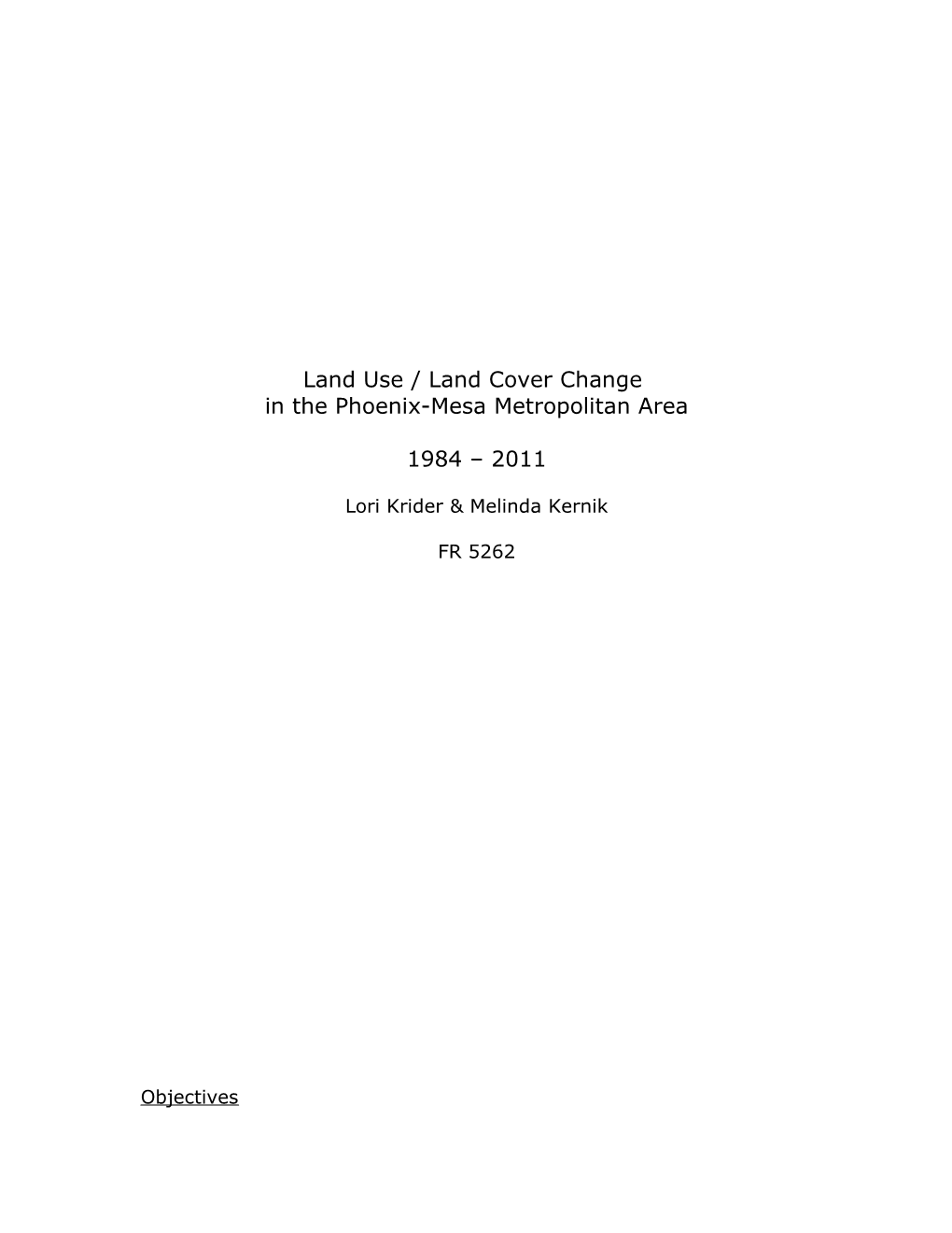 Land Use / Land Cover Change