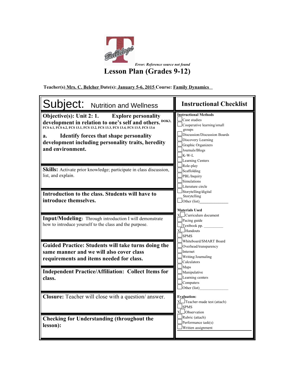 Lesson Plan (Grades 9-12)