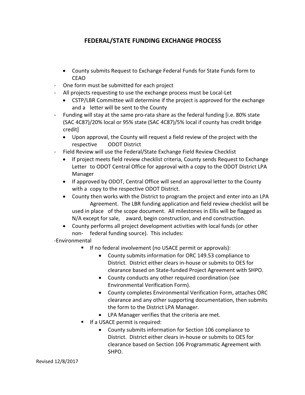 Federal/State Funding Exchange Process