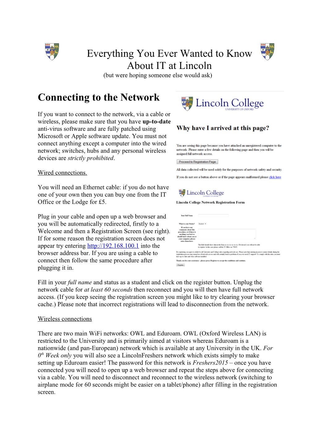 Use of Network for Admissions Visitors