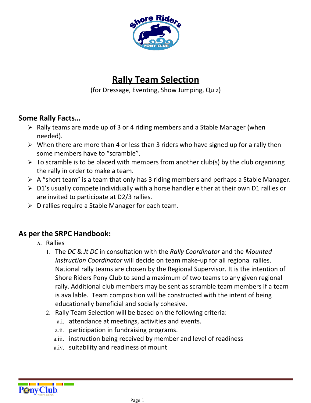 Rally Team Selection