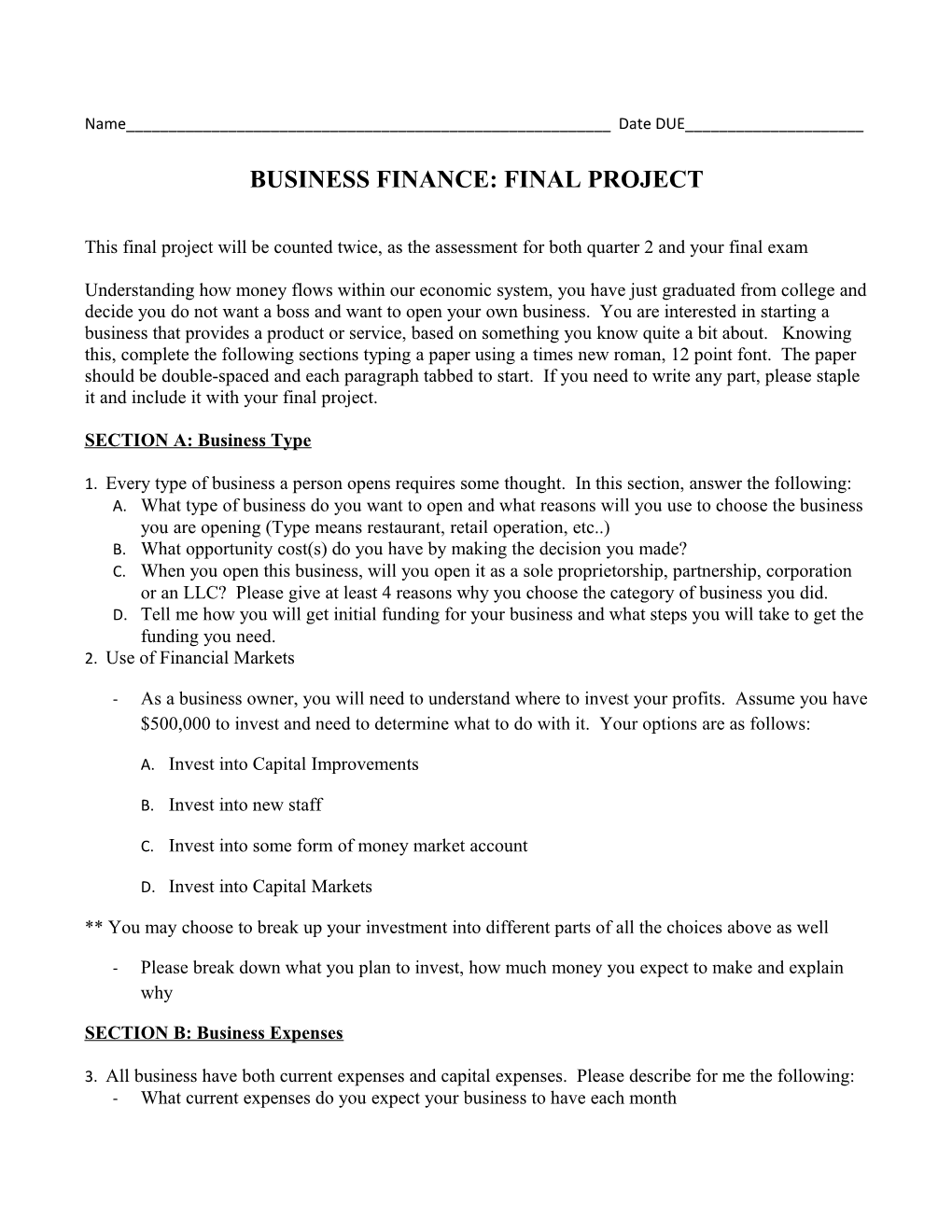 Business Finance: Final Project