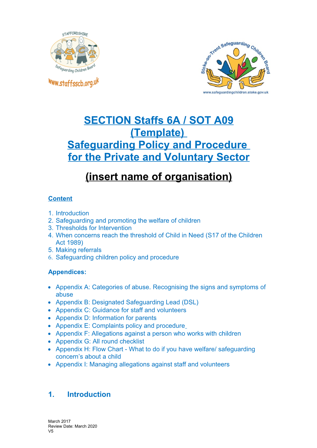 Section 6A Safeguarding Children Template Policy and Procedure V5 March 2017
