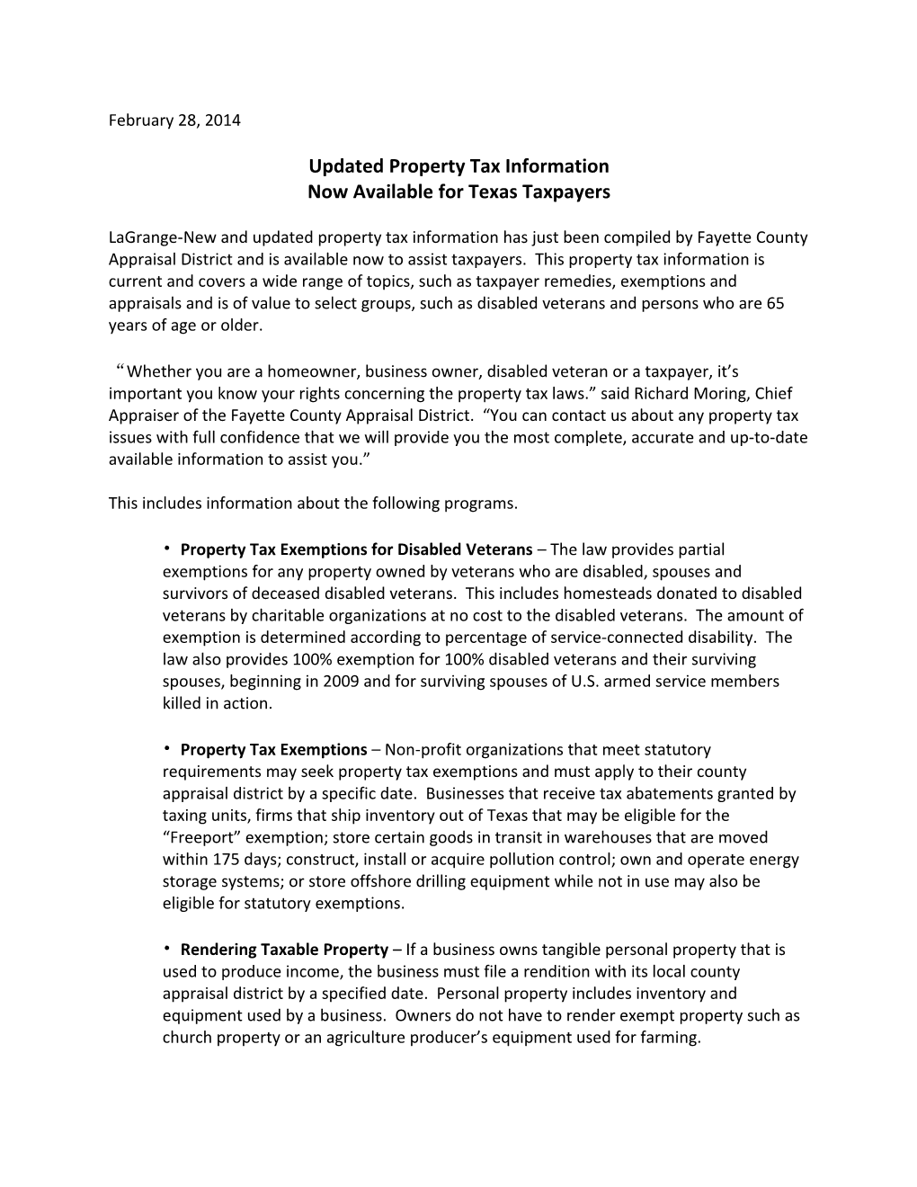 Updated Property Tax Information