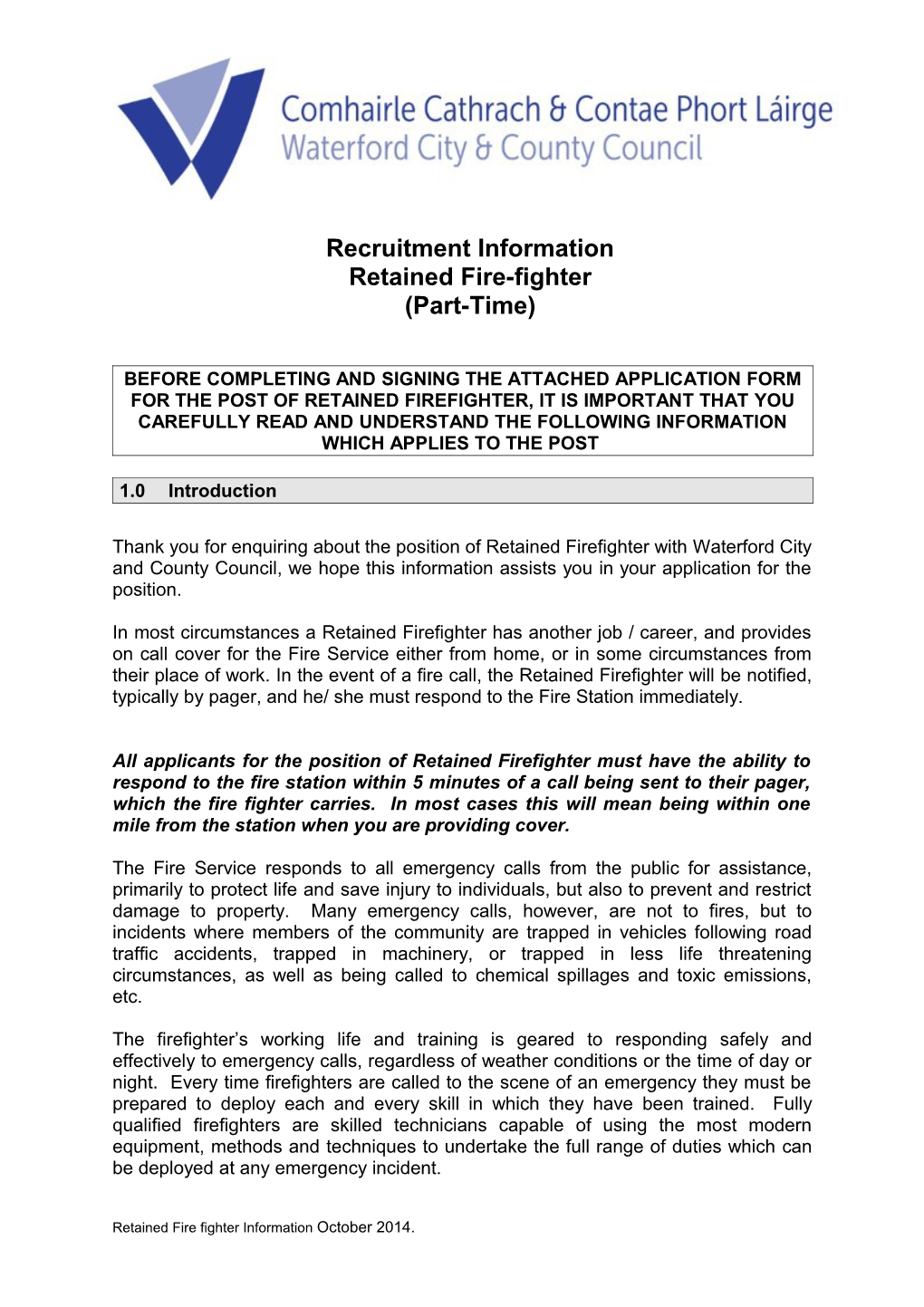 Before Completing and Signing the Attached Application Form for the Post of Retained