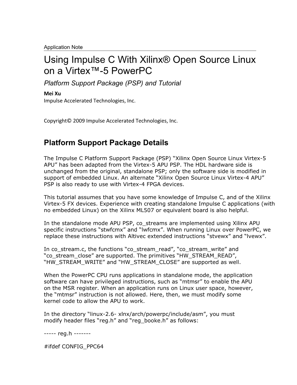 Documentation for Xilinx Open Source Linux on Powerpc with APU PSP and Tutorial