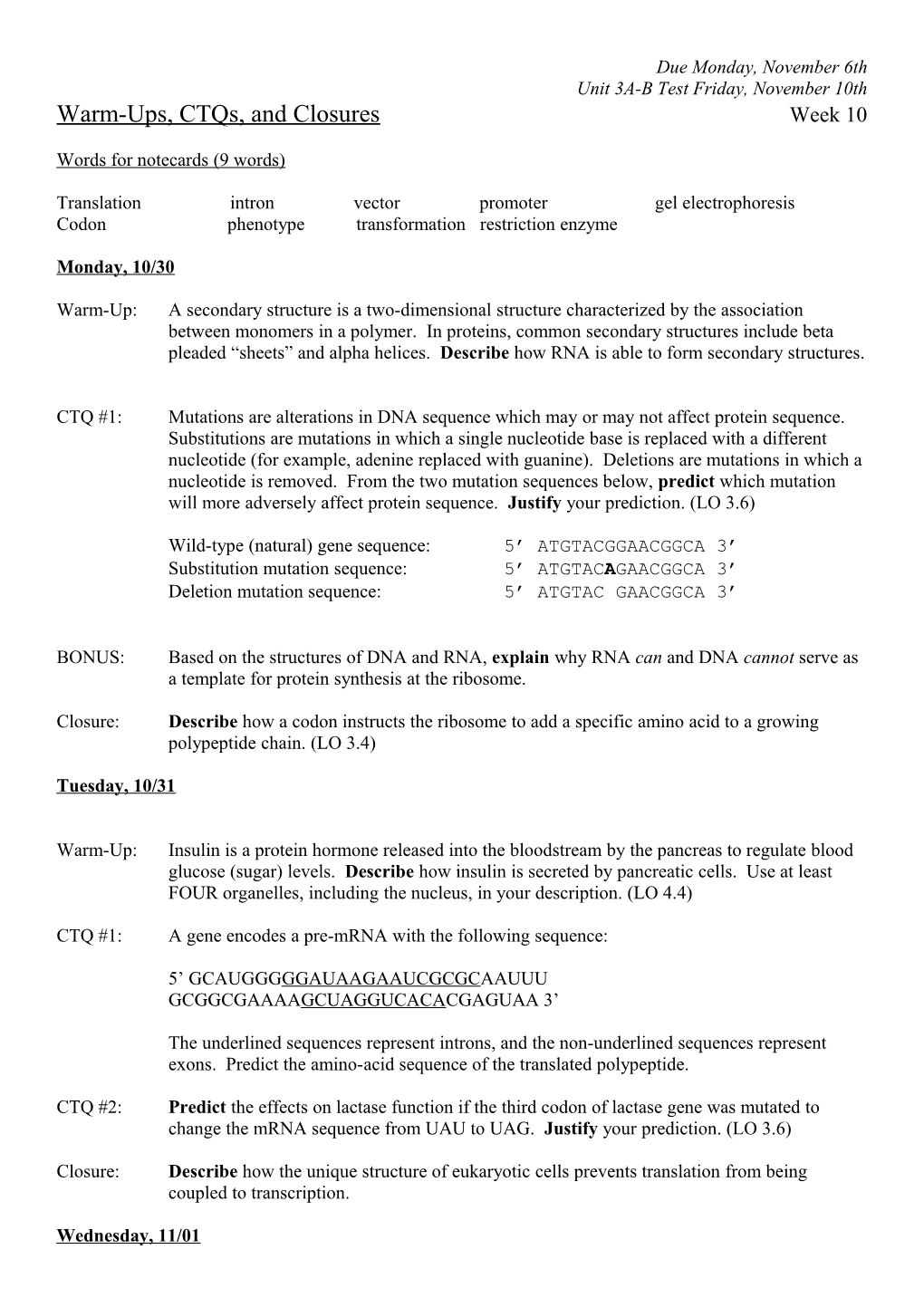 Warm-Ups, Ctqs, and Closuresweek 10