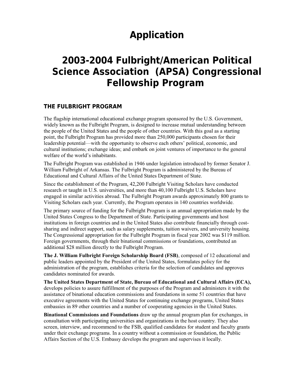 Application for the Fulbright Scholar Program
