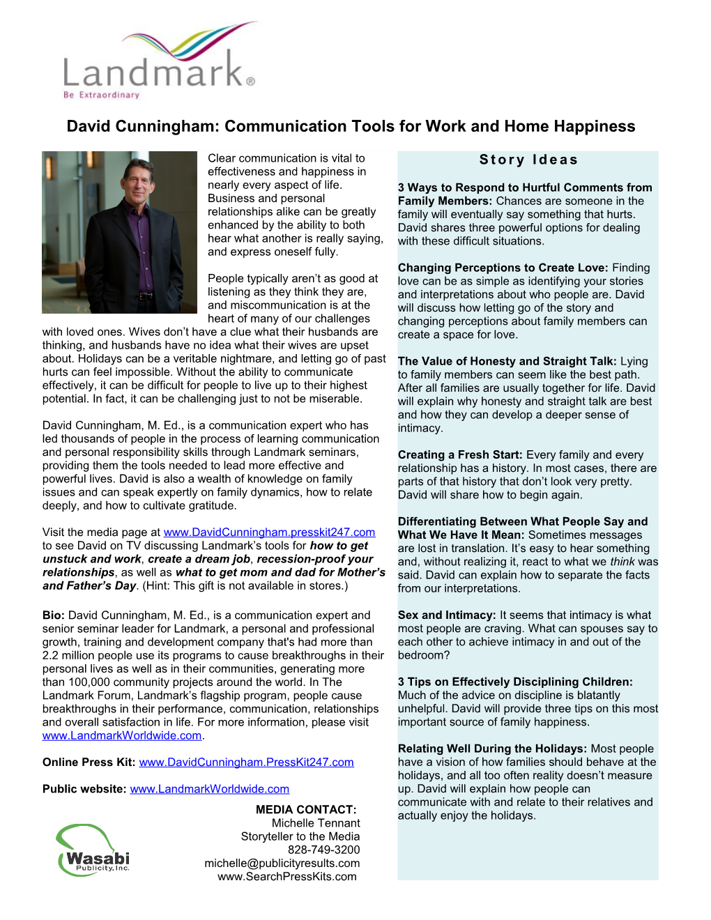 David Cunningham Landmark Communications Expert One Pager