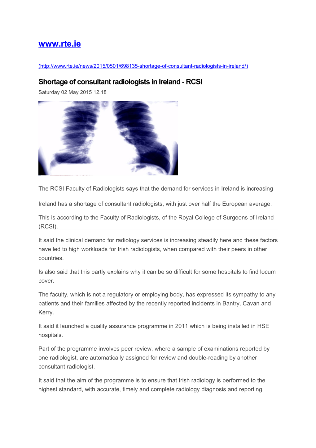 Shortage of Consultant Radiologists in Ireland - RCSI