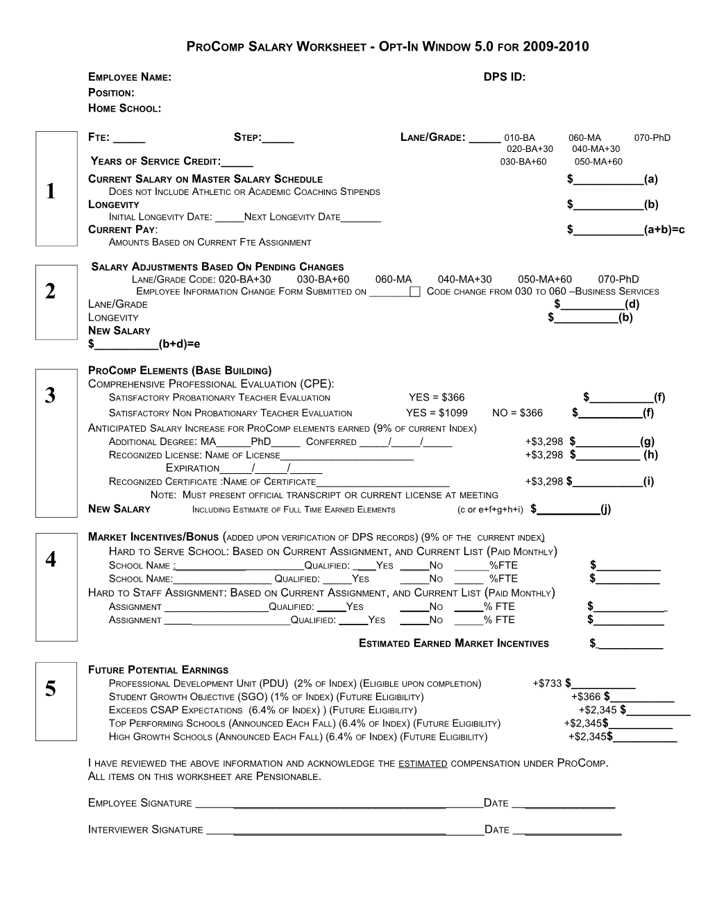 Procomp Checklist for Opt-In Employees 2005-2006