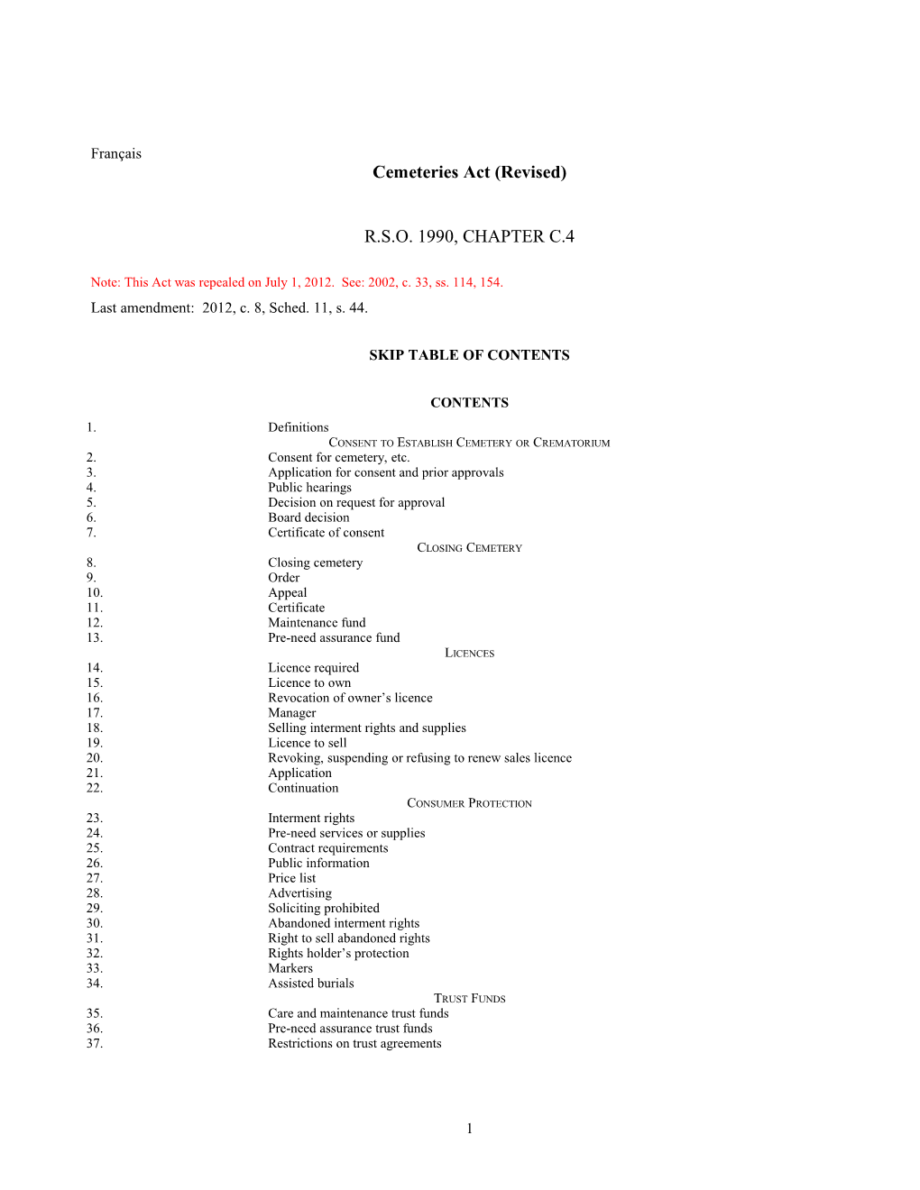 Cemeteries Act (Revised), R.S.O. 1990, C. C.4