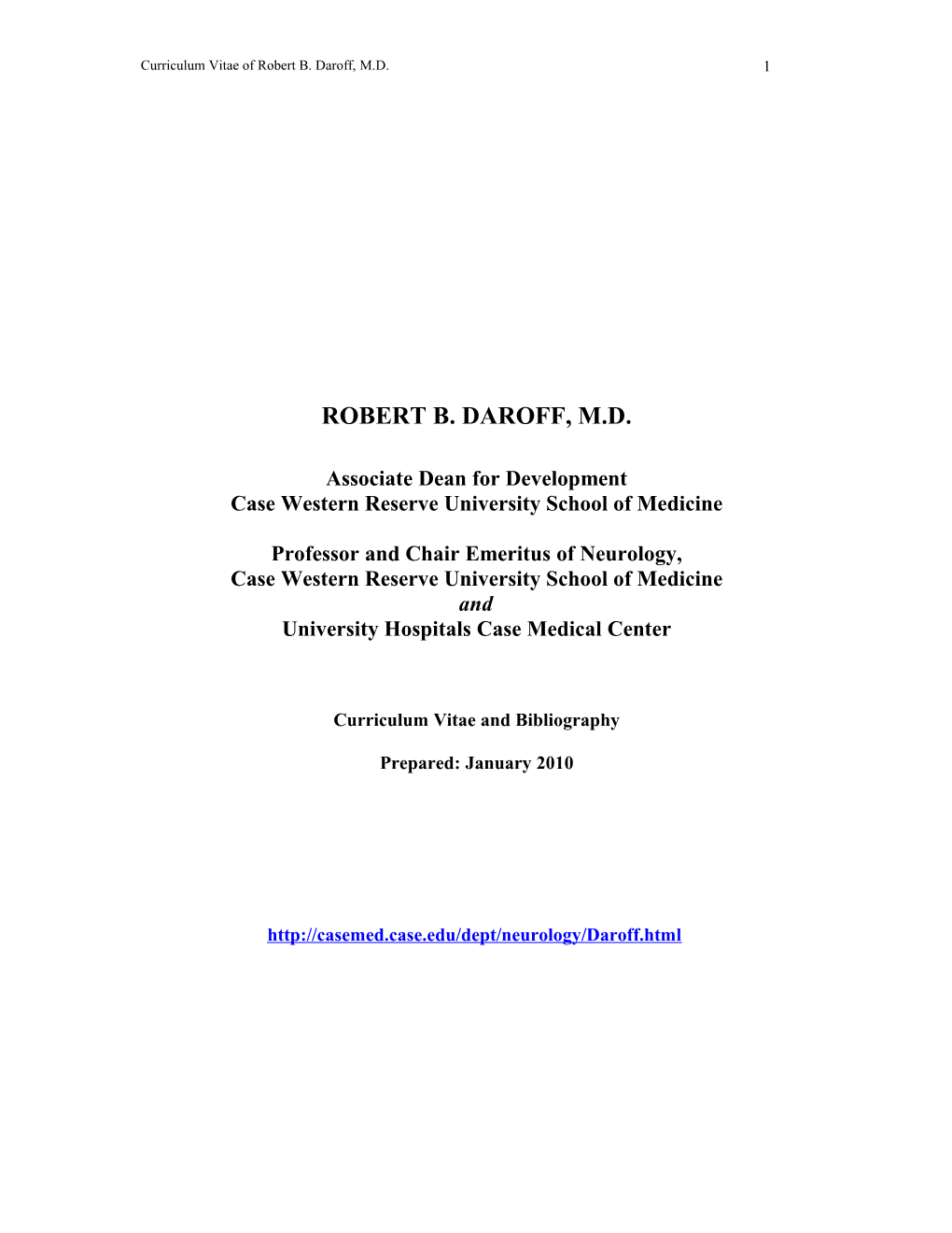 Curriculum Vitae of Robert B. Daroff, M.D