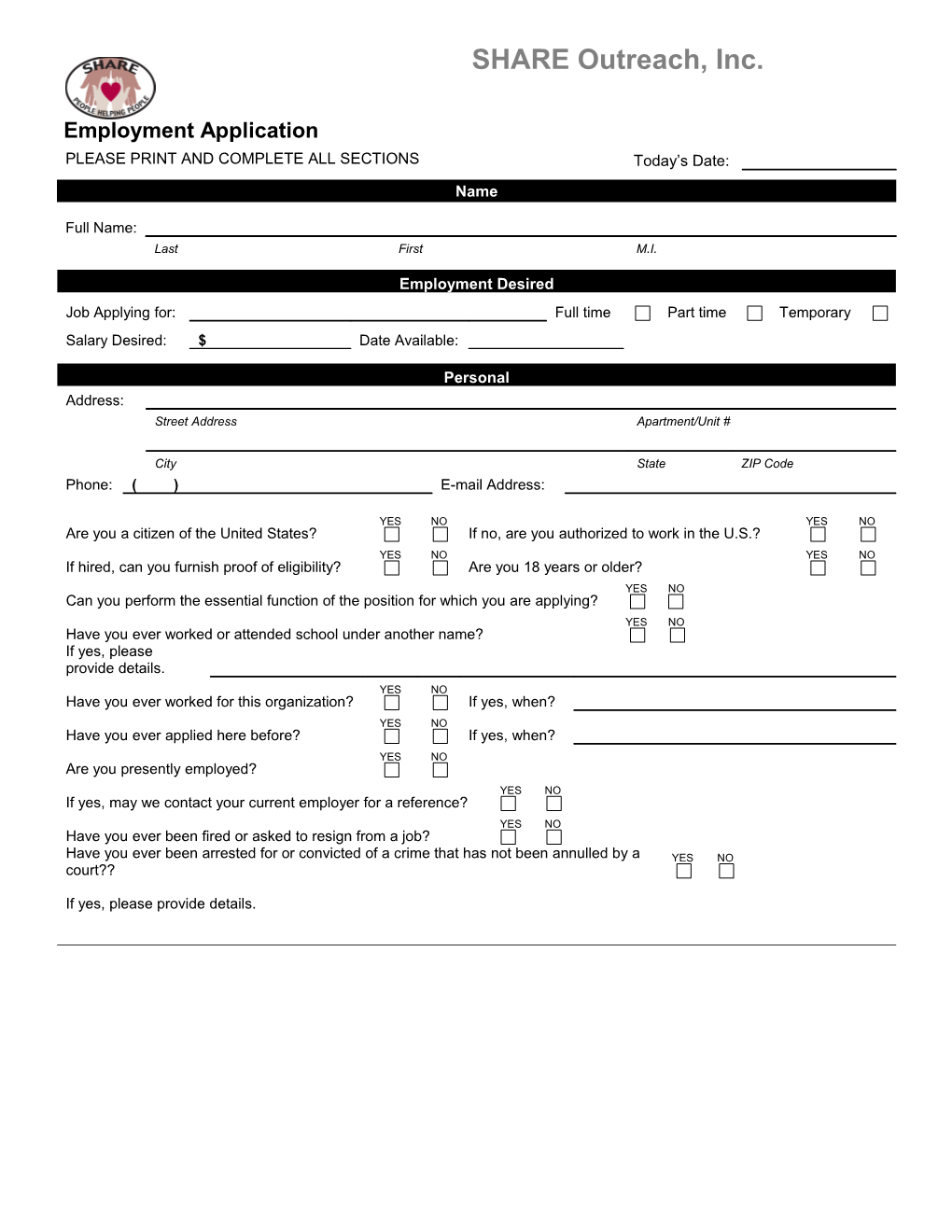 Please Print and Complete All Sections