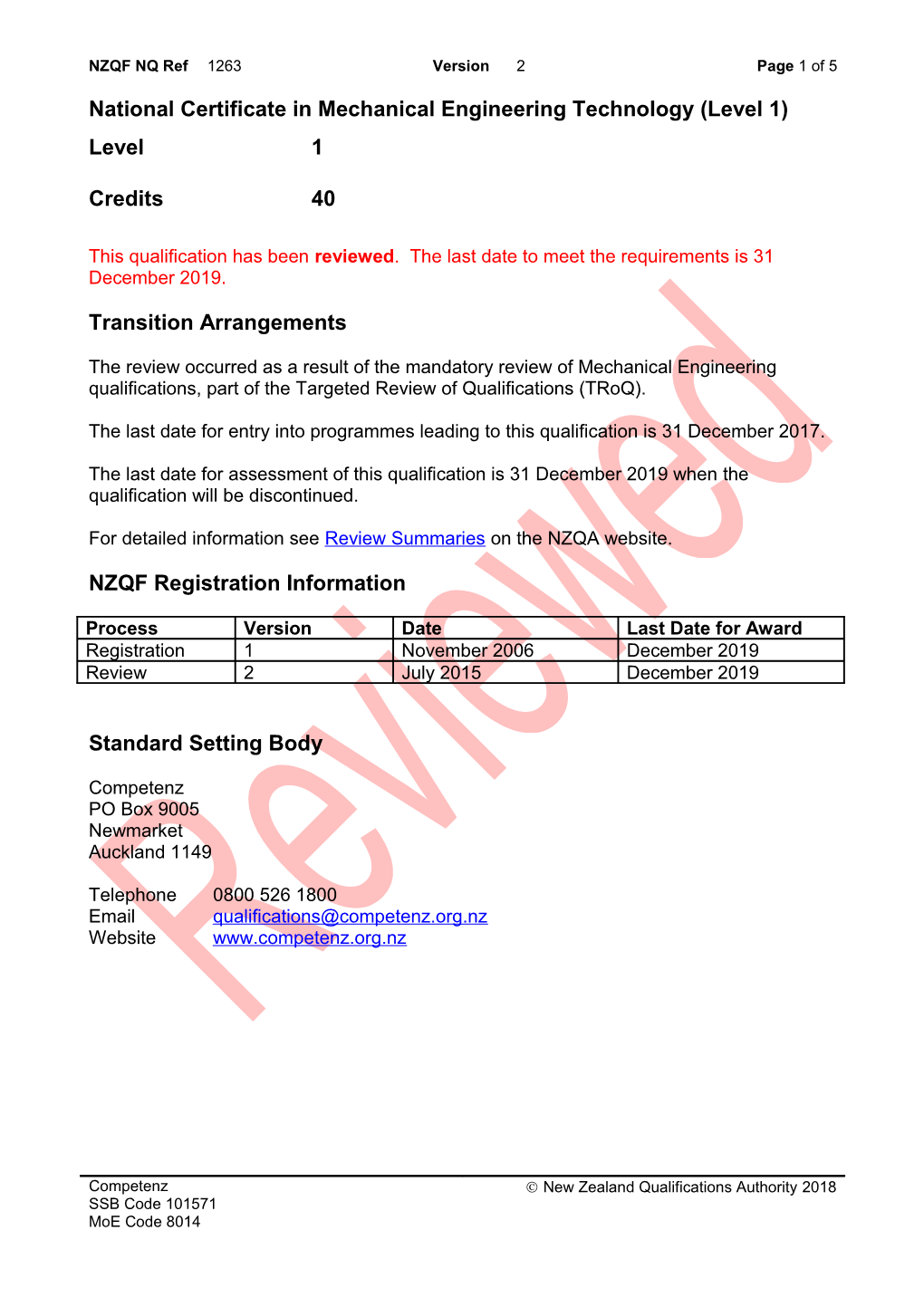 1263 National Certificate in Mechanical Engineering Technology (Level 1)