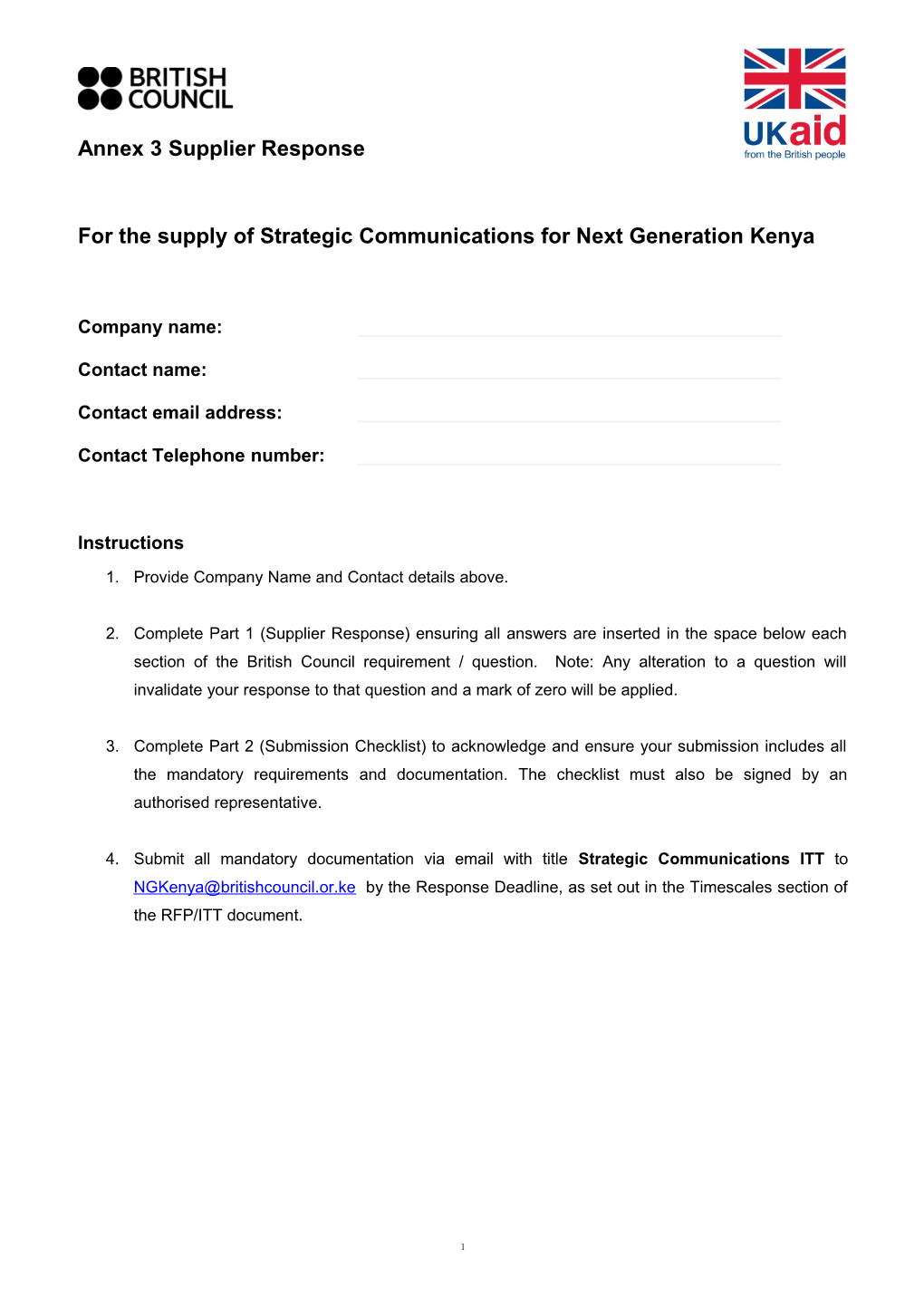 Supplier Response Annex