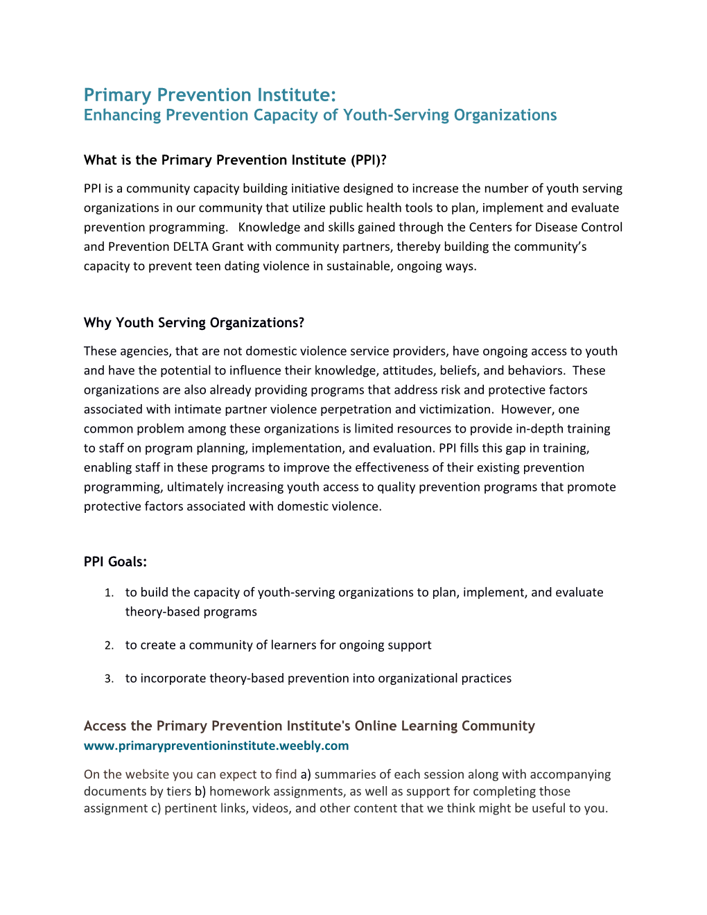 Enhancing Prevention Capacity of Youth-Serving Organizations