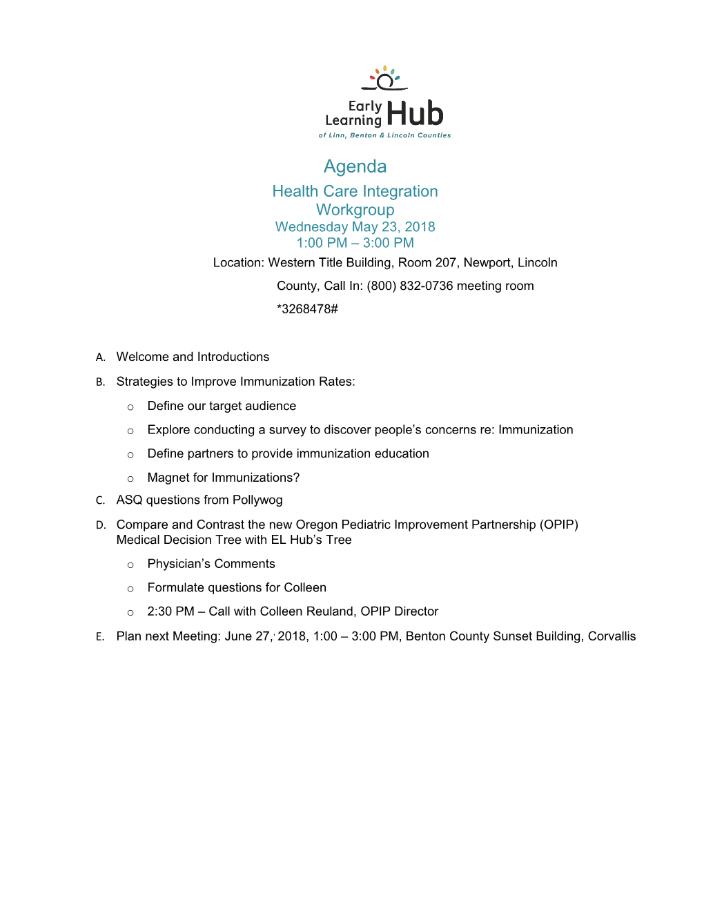 Health Care Integration Workgroup