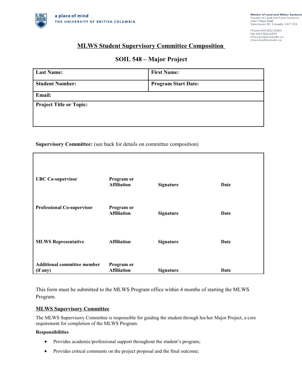 MLWS Student Supervisory Committee Composition