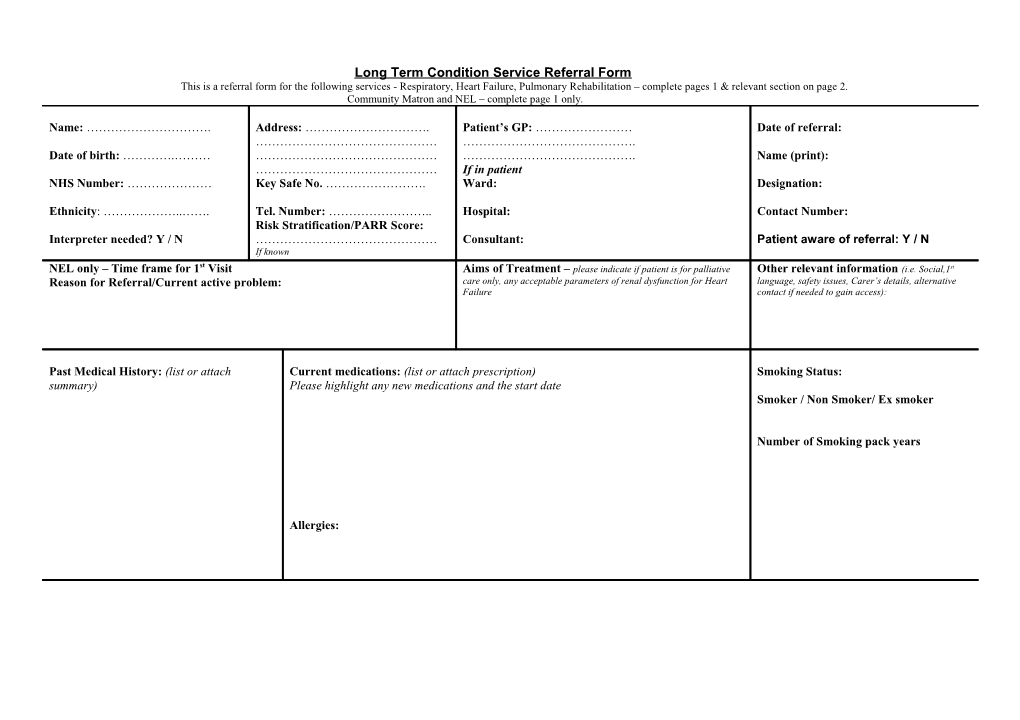 Long Term Condition Service Referral Form