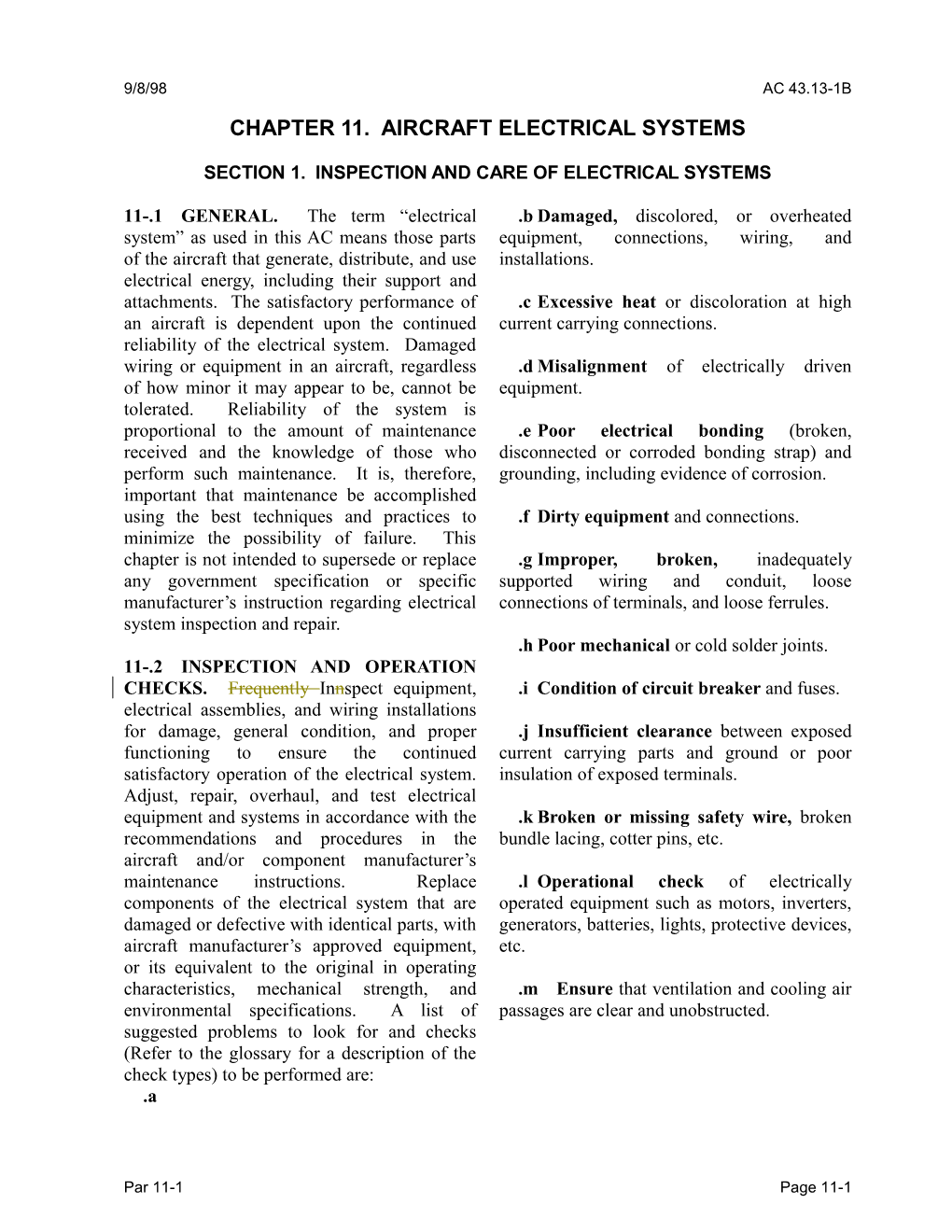 Section 1. INSPECTION and CARE of ELECTRICAL SYSTEMS