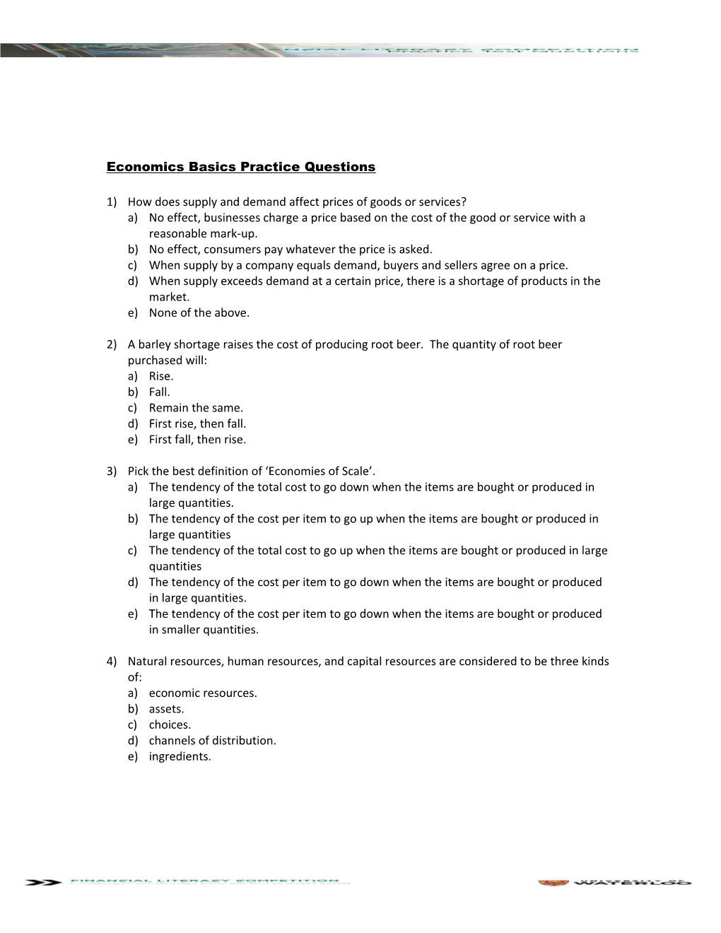 Economics Basics Practice Questions