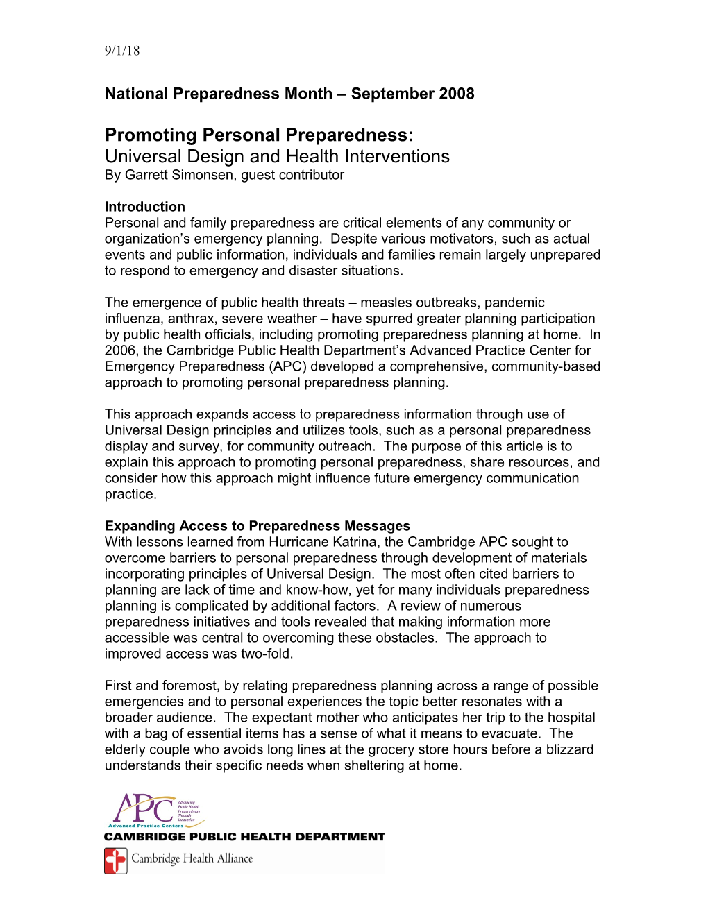 National Preparedness Month September 2007