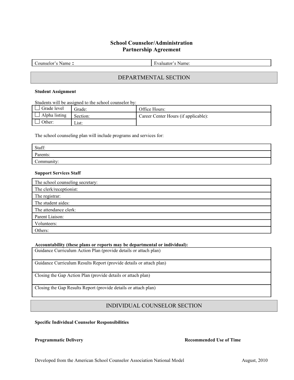 School Counselor Performance Evaluation