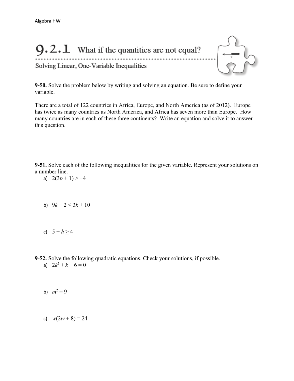 9-50. Solve the Problem Below by Writing and Solving an Equation. Be Sure to Define Your