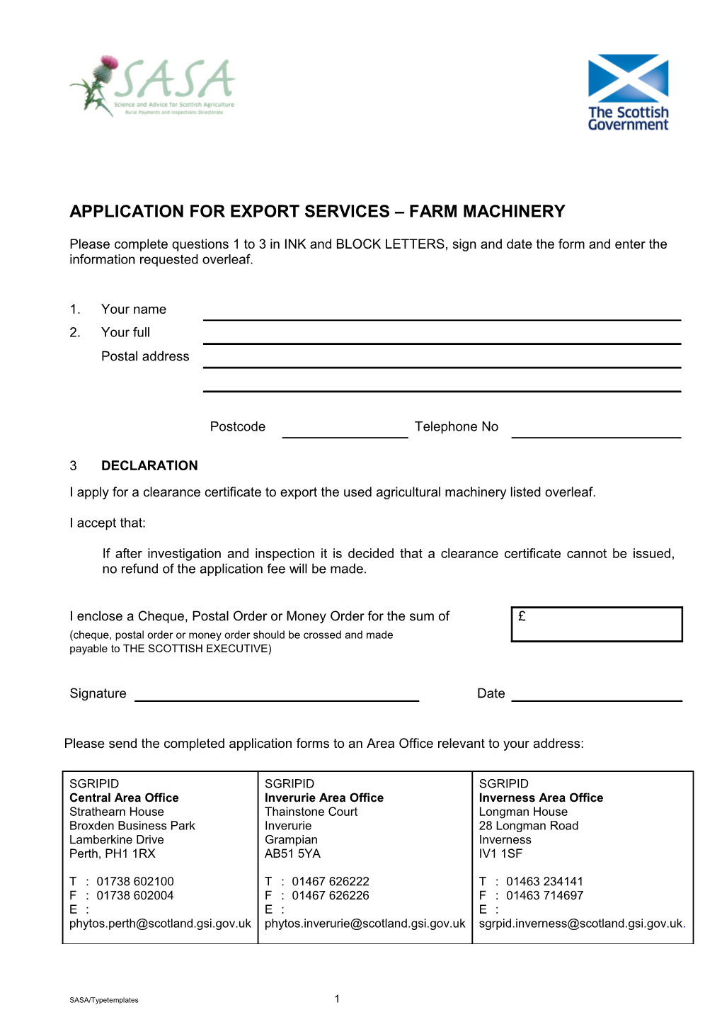 Application for Export Services Farm Machinery