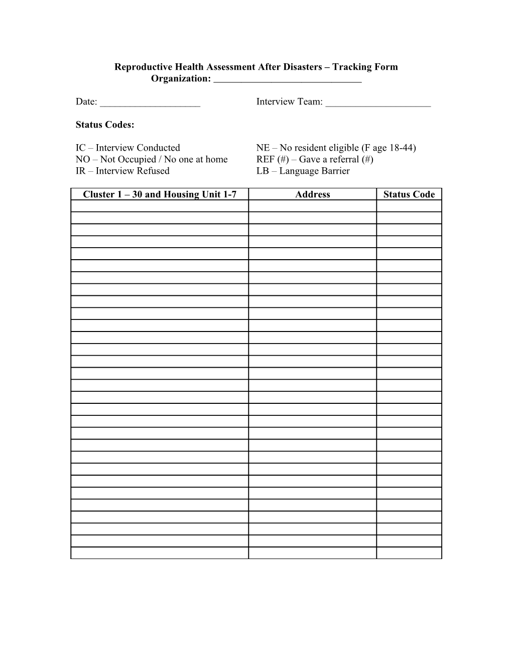 Albemarle Regional Community Hurricane Assessment Tracking Form