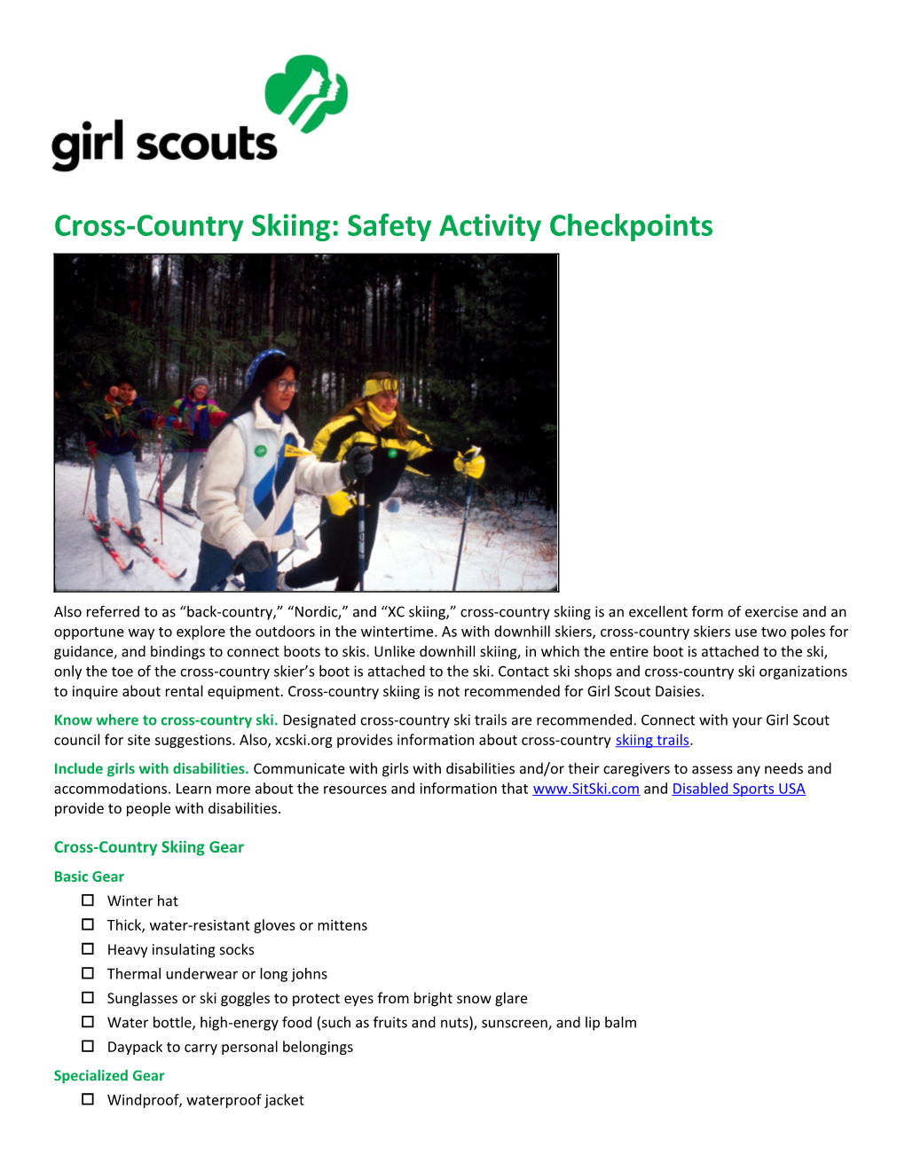 Cross-Country Skiing: Safety Activity Checkpoints