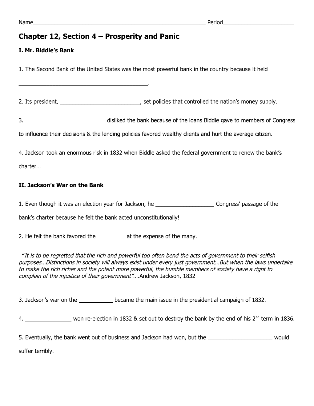 Chapter 12, Section 4 Prosperity and Panic