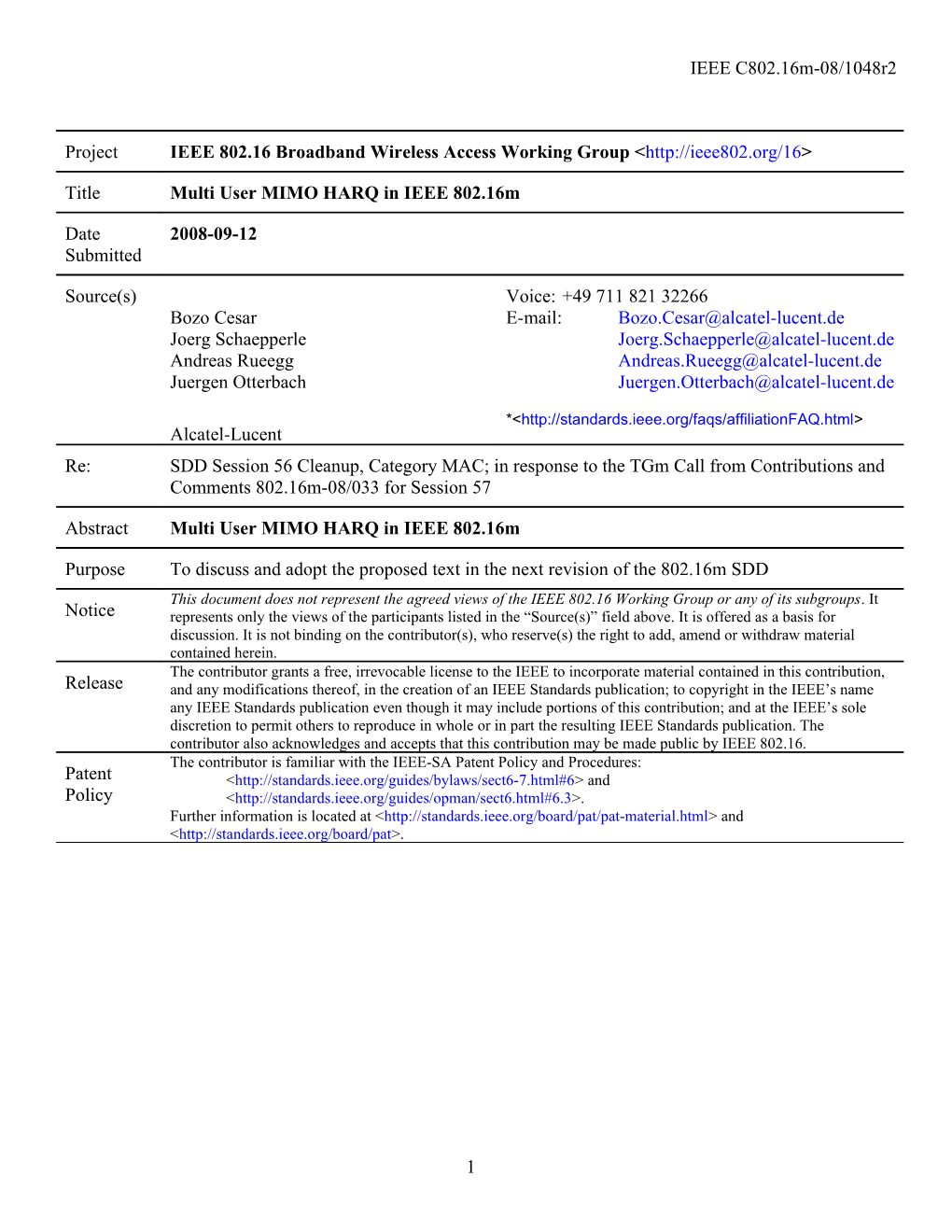 Multi User MIMO HARQ in IEEE 802.16M