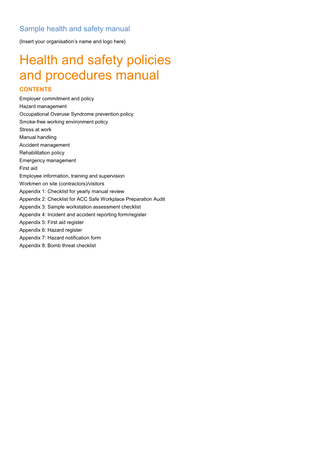 Sample Health and Safety Manual