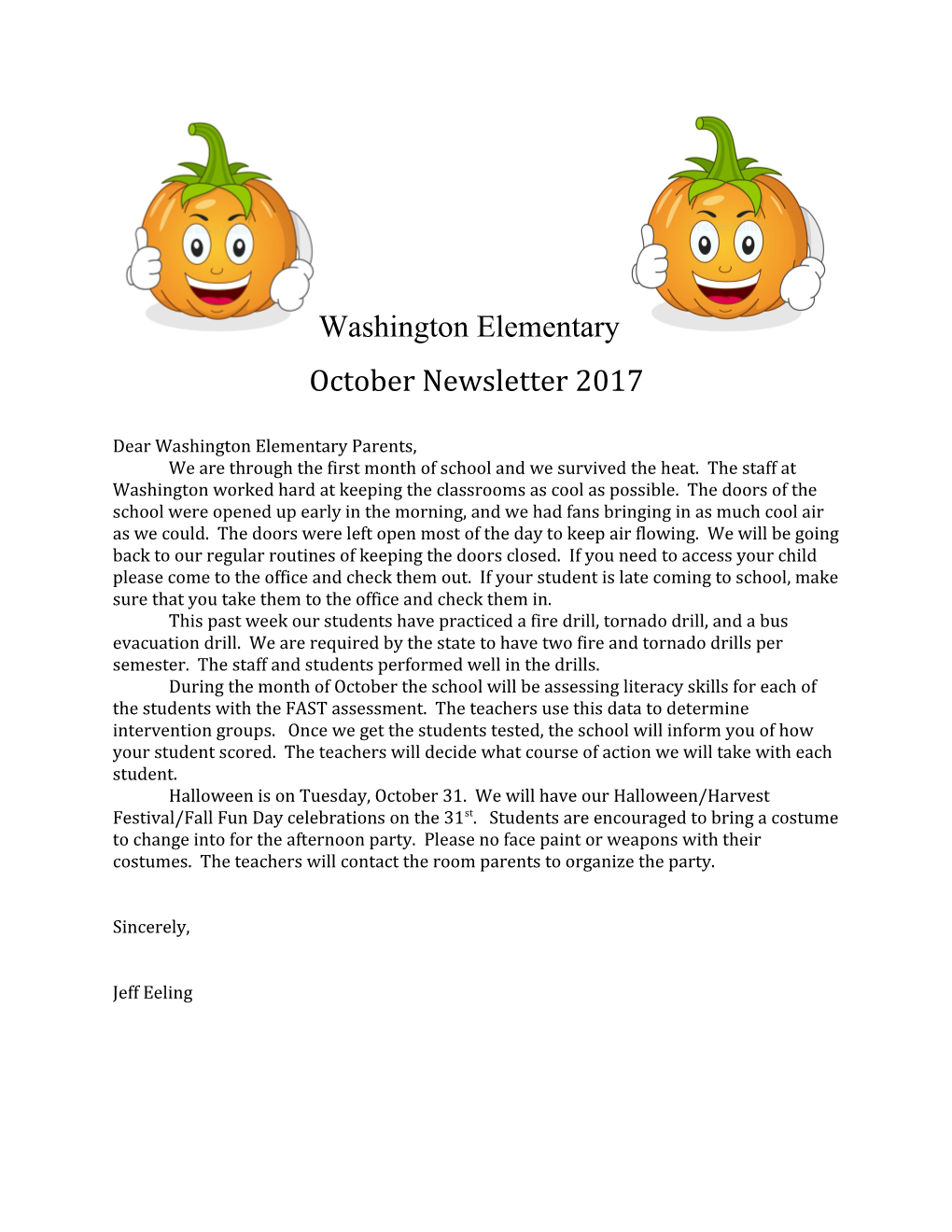 Dear Washington Elementary Parents