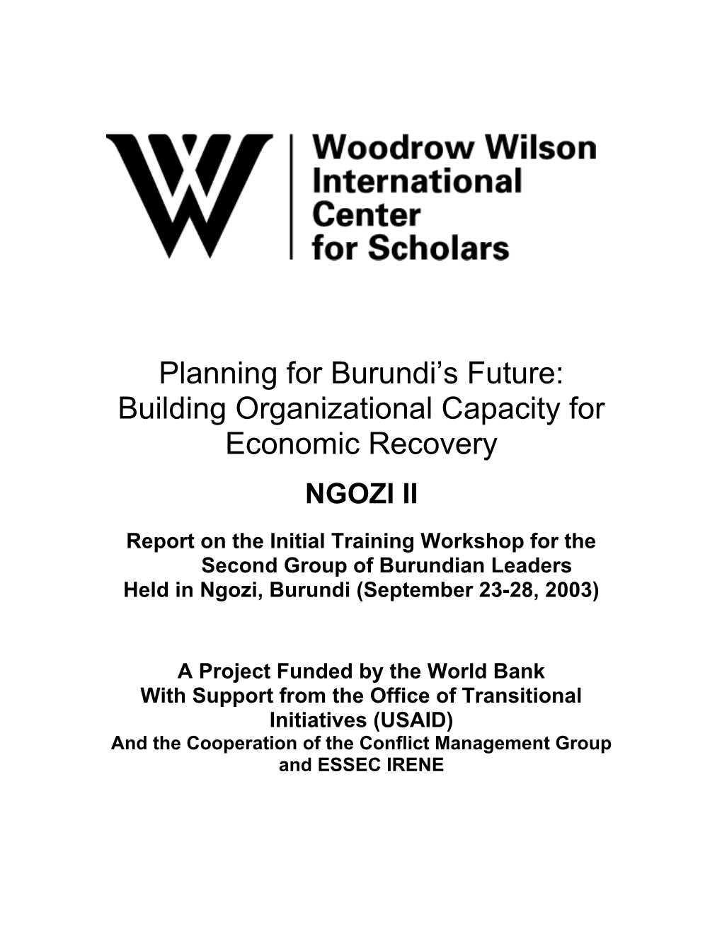 Report on Workshop I