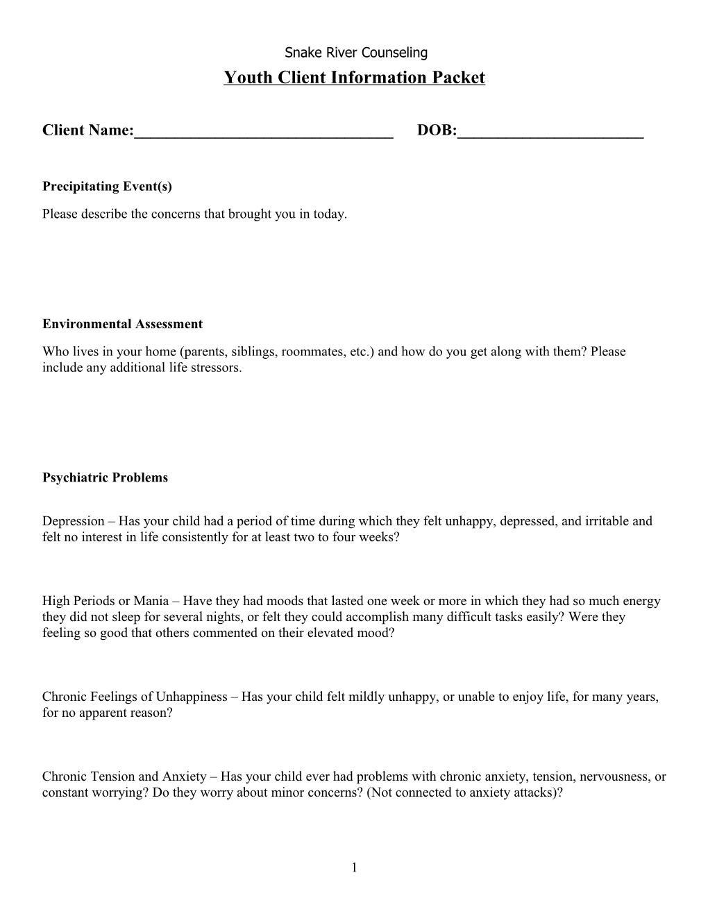 Youth Client Information Packet