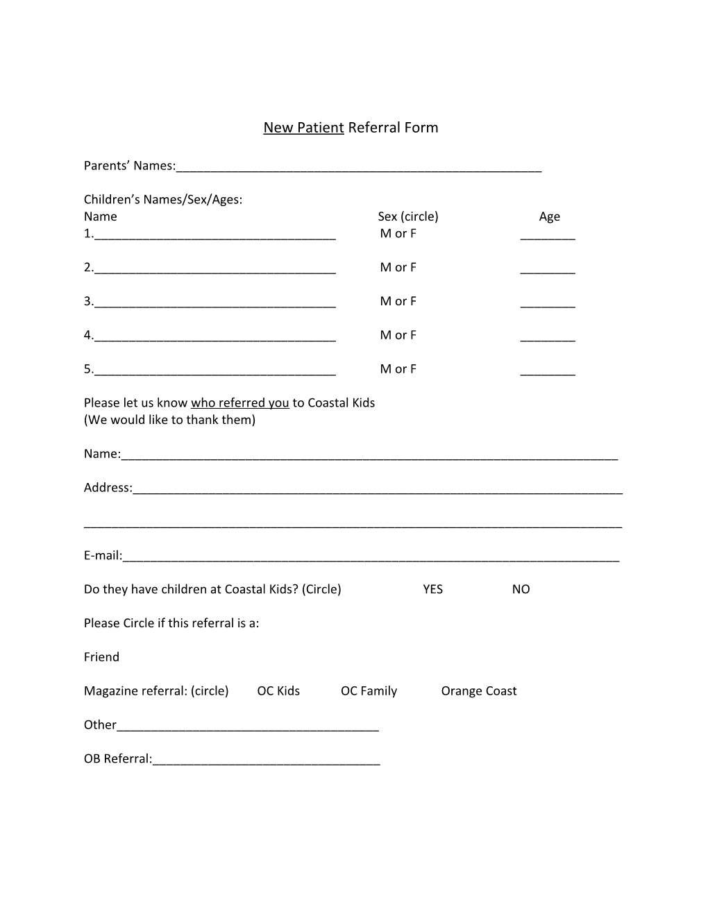 New Patient Referral Form