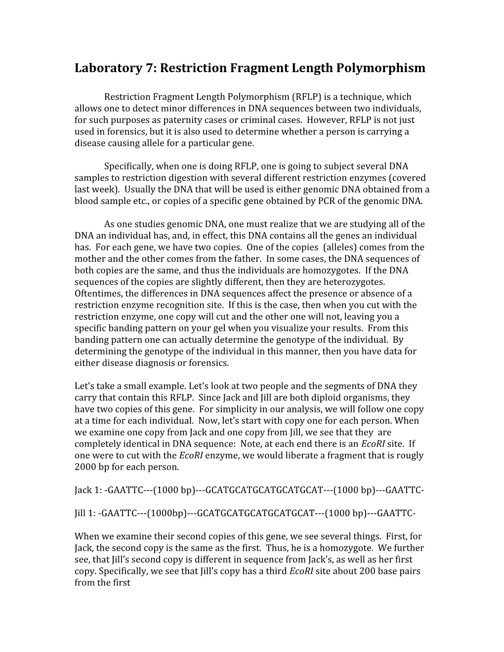 Laboratory 7: Restriction Fragment Length Polymorphism