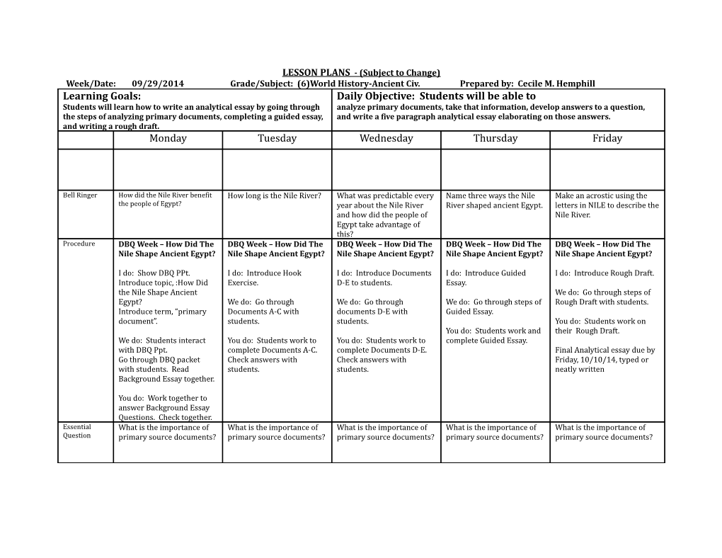 LESSON PLANS - (Subject to Change) s1