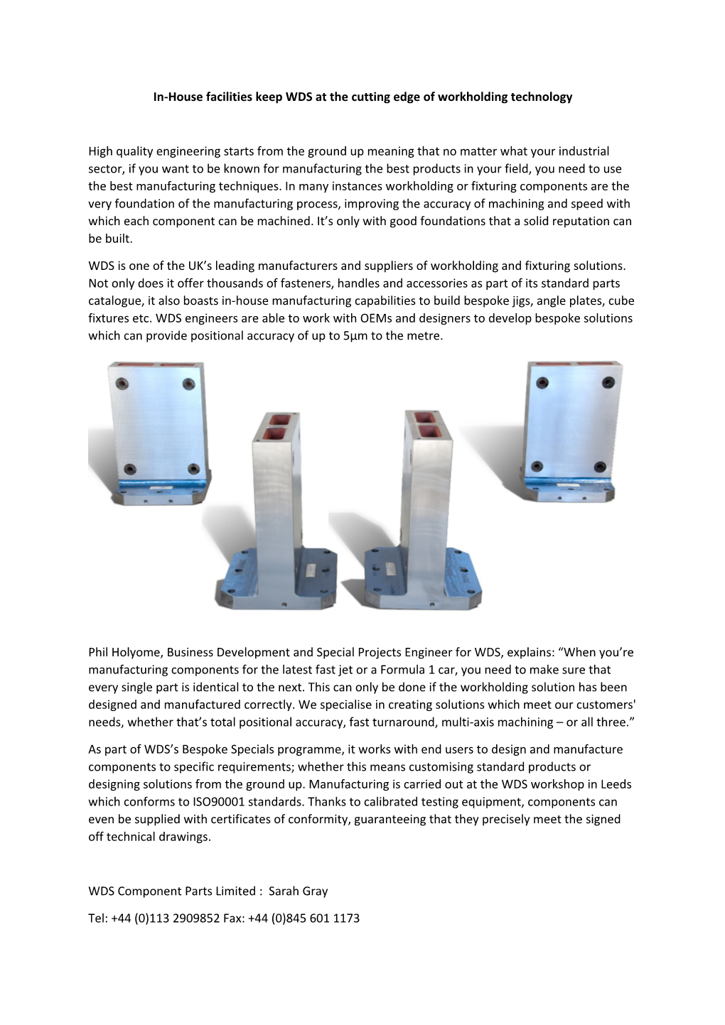 In-House Facilities Keep WDS at the Cutting Edge of Workholding Technology