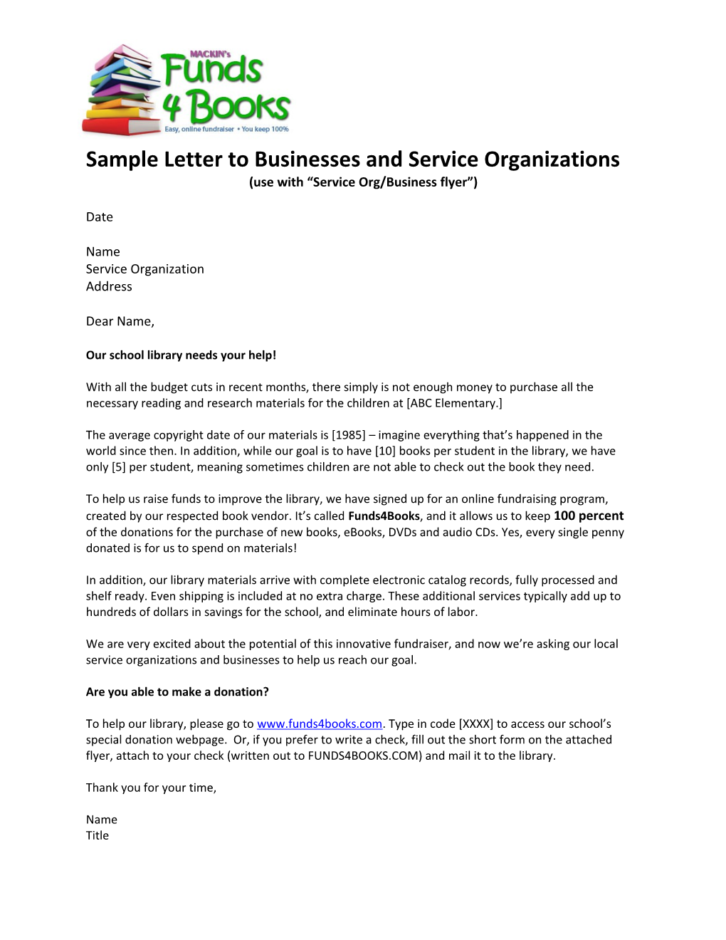 Sample Letter to Businesses and Service Organizations
