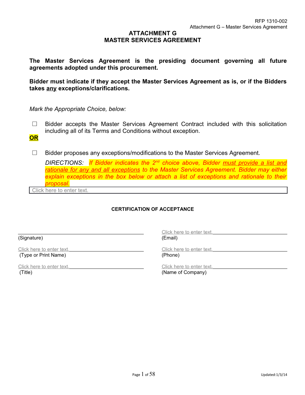 Attachment G - Master Services Agreement